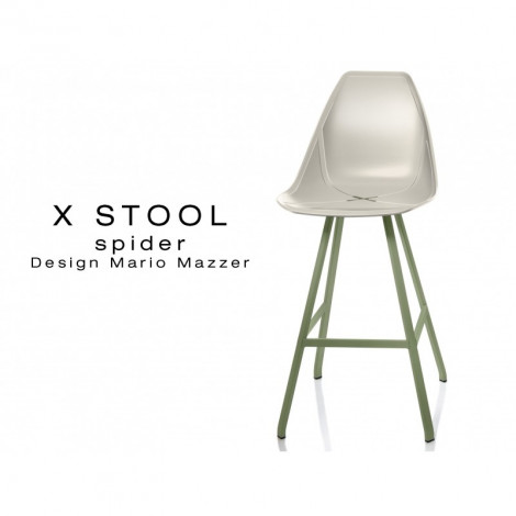 Tabouret de cuisine X-STOOL Spider 69 - piétement peint vert militaire assise coque - Lot de 2 tabourets|Tabouret|100chaises Tabouret de cuisine X-STOOL Spider 69 - piétement peint vert militaire assise coque - Lot de 2 tabourets|Tabouret|100chaises