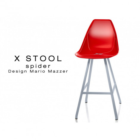 Tabouret de cuisine X-STOOL Spider 69 - piétement peint gris aluminium assise coque - Lot de 2 tabourets|Tabouret|100chaises Tabouret de cuisine X-STOOL Spider 69 - piétement peint gris aluminium assise coque - Lot de 2 tabourets|Tabouret|100chaises