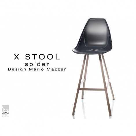 Tabouret de bar X-STOOL Spider 75 - piétement peint sable foncé assise coque - Lot de 2 tabourets|Tabouret|100chaises Tabouret de bar X-STOOL Spider 75 - piétement peint sable foncé assise coque - Lot de 2 tabourets|Tabouret|100chaises