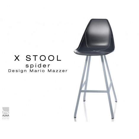 Tabouret de bar X-STOOL Spider 75 - piétement peint gris aluminium assise coque - Lot de 2 tabourets|Tabouret|100chaises Tabouret de bar X-STOOL Spider 75 - piétement peint gris aluminium assise coque - Lot de 2 tabourets|Tabouret|100chaises