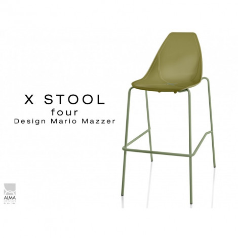 Tabouret design X-STOOL Four 75 - piétement vert militaire assise coque - Lot de 2 tabourets|Tabouret|100chaises Tabouret design X-STOOL Four 75 - piétement vert militaire assise coque - Lot de 2 tabourets|Tabouret|100chaises