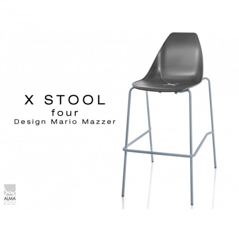 Tabouret design X-STOOL Four 75 - piétement gris aluminium assise coque - Lot de 2 tabourets|Tabouret|100chaises Tabouret design X-STOOL Four 75 - piétement gris aluminium assise coque - Lot de 2 tabourets|Tabouret|100chaises