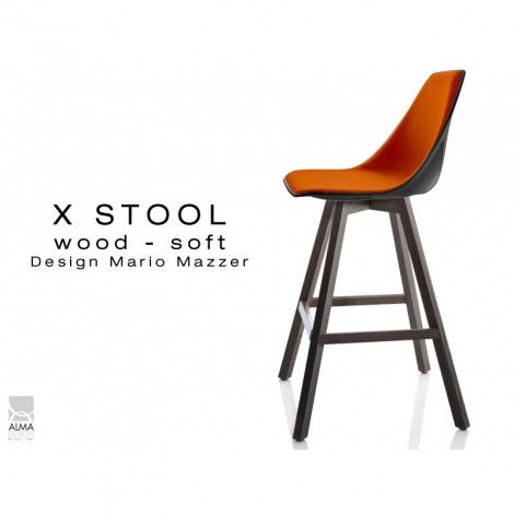 Tabouret de cuisine X-STOOL Wood Soft 69 - piétement bois gris fer assise coque blanche ou noir capitonnée - Lot de 2 tabourets|Tabouret|100chaises Tabouret de cuisine X-STOOL Wood Soft 69 - piétement bois gris fer assise coque blanche ou noir capitonnée - Lot de 2 tabourets|Tabouret|100chaises