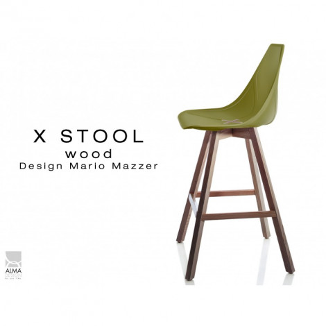 Tabouret X-STOOL Wood 69 - piétement bois noyer assise coque - Lot de 2 unités|Tabouret|100chaises Tabouret X-STOOL Wood 69 - piétement bois noyer assise coque - Lot de 2 unités|Tabouret|100chaises