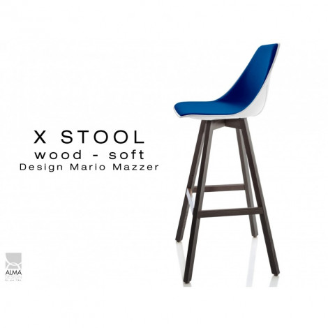 Tabouret de bar design X-STOOL Wood Soft 75 - pied bois gris fer, assise garnie coque Black-White - Lot de 2 pièces|Tabouret|100chaises Tabouret de bar design X-STOOL Wood Soft 75 - pied bois gris fer, assise garnie coque Black-White - Lot de 2 pièces|Tabouret|100chaises