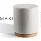Pouf rond design MAKI, avec socle placage bois de hêtre vernis, assise et côte habillage tissu tissé couleur.|Tabouret|100chaises