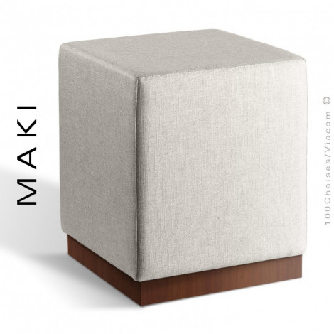 Pouf carré design MAKI, avec socle placage bois de hêtre vernis, assise et côtés, habillage tissu tissé couleur.|Tabouret|100chaises