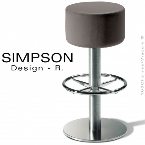 Tabouret de bar pivotant SIMPSON, assise garnie habillage aspect cuir synthétique pour collectivités, piétement inox.|Tabouret|100chaises