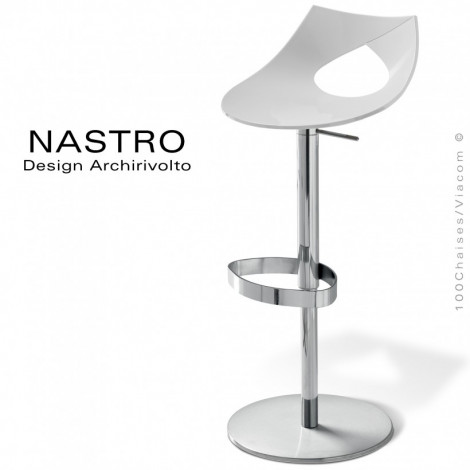 Tabouret de bar ou cuisine design NASTRO, assise couleur avec coussin, piétement colonne centrale chromé sur vérin à gaz.|Tabouret|100chaises