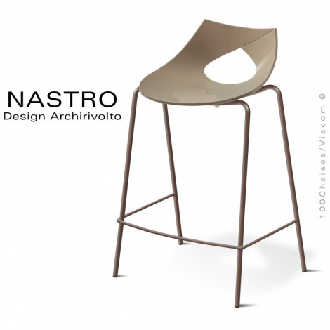 Tabouret de cuisine design NASTRO, assise coque plastique couleur avec coussin, piétement acier peint ou chromé.|Tabouret|100chaises