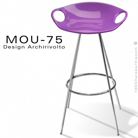 Tabouret design pour bar MOU-75, assise coque plastique couleur, piétement 4 pieds acier peint ou chromé avec repose pieds.|Tabouret|100chaises Tabouret design pour bar MOU-75, assise coque plastique couleur, piétement 4 pieds acier peint ou chromé avec repose pieds.|Tabouret|100chaises