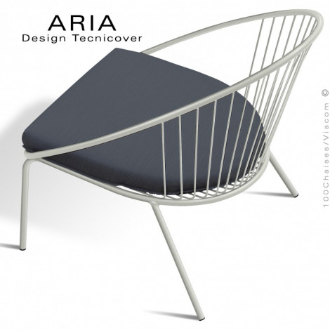 Fauteuil large lounge d'extérieur design ARIA, structure acier galvanisé finition peint, avec coussin habillage tissu.|Fauteuil / Chauffeuse|100chaises