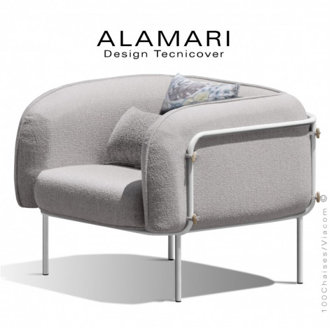 Salon de jardin ou fauteuil large lounge ALAMARI, usage extérieur, structure acier peint, coussin habillage tissu déperlant.|Fauteuil / Chauffeuse|100chaises