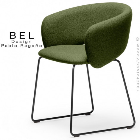 Fauteuil restauration, confort et design BEL, piétement luge acier peint, assise et dossier habillage tissu bouclé bicolore.|Fauteuil / Chauffeuse|100chaises