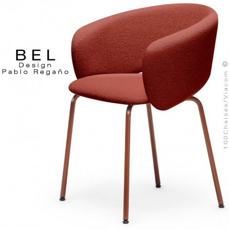 Fauteuil restauration, confort et design BEL, piétement 4 pieds acier peint, assise et dossier habillage tissu bouclé bicolore.|Fauteuil / Chauffeuse|100chaises