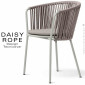 Fauteuil repas d'extérieur design DAISY-ROPE, structure acier peint, tressage cordage, assise coussin habillage tissu.|Fauteuil / Chauffeuse|100chaises