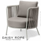 Salon de jardin ou fauteuil lounge DAISY-ROPE, structure acier peint, tressage cordage, assise coussin habillage tissu.|Fauteuil / Chauffeuse|100chaises
