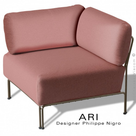 Salon d'extérieur ou module d'angle banquette ARI, structure acier peint, assise et dossier coussin, habillage tissu recyclé.|Fauteuil / Chauffeuse|100chaises