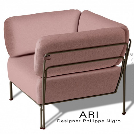 Fauteuil lounge salon d'extérieur ARI, structure acier peint, assise et dossier coussin, habillage tissu recyclé.|Fauteuil / Chauffeuse|100chaises