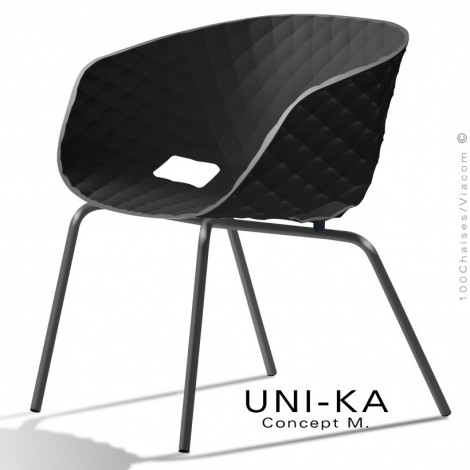 Fauteuil lounge chic et tendance UNI-KA, assise coque effet matelassé couleur, piétement acier peint ou chromé.|Fauteuil / Chauffeuse|100chaises