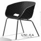 Fauteuil lounge chic et tendance UNI-KA, assise coque effet matelassé couleur, piétement acier peint ou chromé.|Fauteuil / Chauffeuse|100chaises