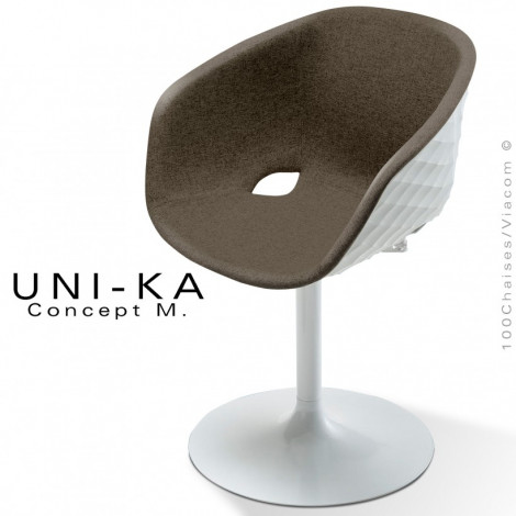 Fauteuil salle de réunion UNI-KA, assise effet matelassé couleur, habillage tissu, pied colonne centrale tulipe peint ou chromé.|Fauteuil / Chauffeuse|100chaises