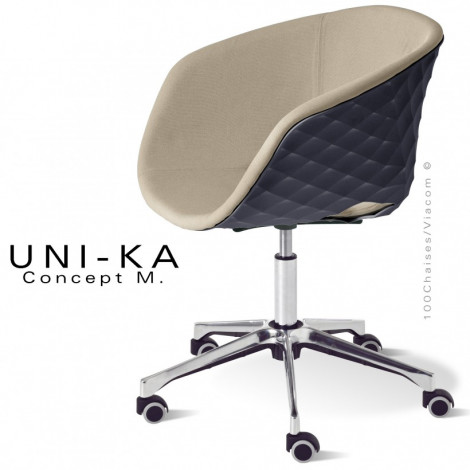 Fauteuil bureau confort UNI-KA, assise pivotante coque couleur sur vérin, habillage tissu, pied aluminium avec roulettes.|Fauteuil / Chauffeuse|100chaises