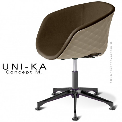 Fauteuil de bureau confort UNI-KA, assise coque couleur pivotante, habillage tissu, pied colonne centrale aluminium sur vérin.|Fauteuil / Chauffeuse|100chaises