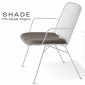 Fauteuil lounge design d'extérieur SHADE, structure 4 pieds avec accoudoirs, assise, dossier fil d'acier, peint avec coussin.|Fauteuil / Chauffeuse|100chaises