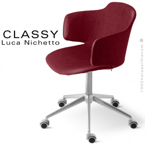 Fauteuil bureau CLASSY, piétement aluminium avec roulettes, assise pivotante garnie de mousse, habillage tissu avec accoudoirs.|Fauteuil / Chauffeuse|100chaises