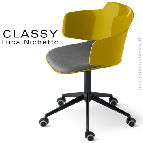 Fauteuil de bureau CLASSY, piétement aluminium avec roulettes, assise pivotante avec accoudoirs et coussin d'assise.|Fauteuil / Chauffeuse|100chaises