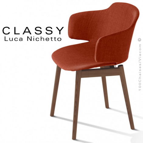 Fauteuil design confort CLASSY, piétement Frêne vernis, assise, dossier et accoudoirs garnis de mousse, habillage tissu tissé.|Fauteuil / Chauffeuse|100chaises