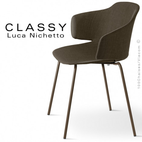 Fauteuil repas confort design CLASSY, piétement acier peint ou chromé, assise plastique garnie de mousse, habillage tissu tissé.|Fauteuil / Chauffeuse|100chaises