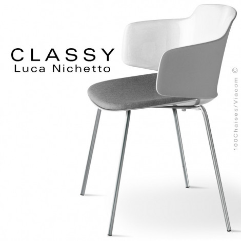 Fauteuil confort design CLASSY, piétement acier peint ou chromé, assise coque plastique couleur avec coussin - Lot de 2 pièces.|Fauteuil / Chauffeuse|100chaises