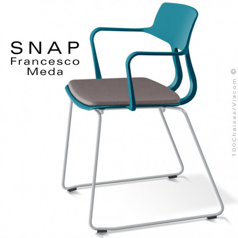 Fauteuil repas esprit rétro design SNAP, piétement luge acier peint ou chromé, assise coque plastique couleur avec coussin.|Fauteuil / Chauffeuse|100chaises