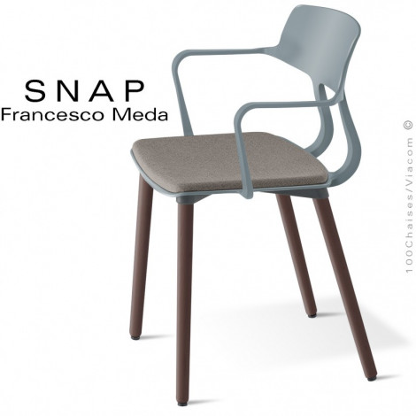 Fauteuil repas esprit rétro design SNAP, piétement hêtre vernis, assise plastique avec accoudoirs et coussin - Lot de 2 pièces.|Fauteuil / Chauffeuse|100chaises