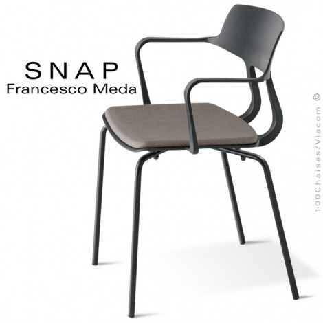 Fauteuil design, esprit rétro SNAP, piétement acier peint ou chromé, assise plastique couleur avec coussin - Lot de 2 pièces.|Fauteuil / Chauffeuse|100chaises
