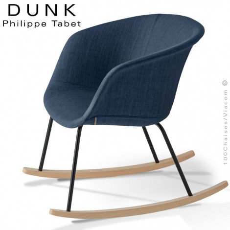 Fauteuil à bascule rocking chair DUNK, assise mousse habillage tissu tissé, piétement acier et bois de hêtre, finition vernis.|Fauteuil / Chauffeuse|100chaises
