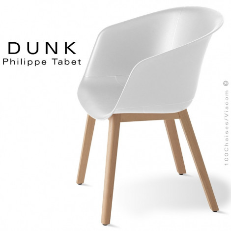 Fauteuil repas design DUNK, assise coque plastique couleur, piétement bois massif de hêtre, finition vernis.|Fauteuil / Chauffeuse|100chaises