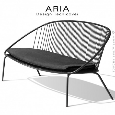 Canapé 2 places lounge d'extérieur design ARIA, structure acier galvanisé finition peint, avec coussin habillage tissu.|Banquettes / Bancs / Poufs|100chaises