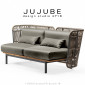 Canapé d'extérieur JUJUBE, structure acier peint, assise avec coussins, habillage tissu déperlant, dossier corde marine tressé.|Banquettes / Bancs / Poufs|100chaises