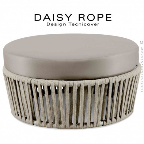 Salon de jardin ou pouf d'extérieur DAISY-ROPE, structure acier peint, tressage cordage, assise coussin habillage tissu.|Banquettes / Bancs / Poufs|100chaises