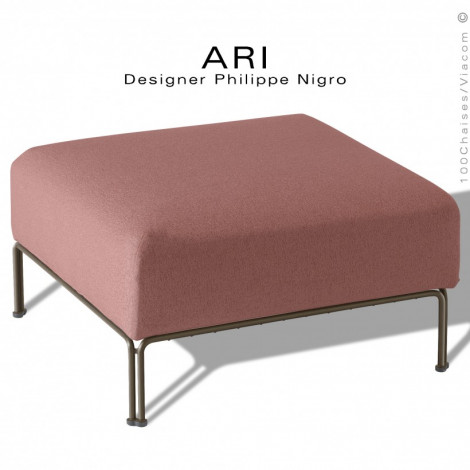 Pouf salon d'extérieur ou module banquette ARI, structure acier peint, assise et dossier coussin, habillage tissu recyclé.|Banquettes / Bancs / Poufs|100chaises