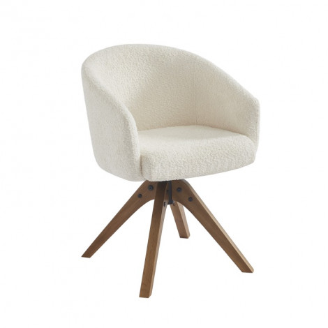 Fauteuil de table PAOLA tissu bouclette écru pied chêne massif|Chaise|Baita Home
