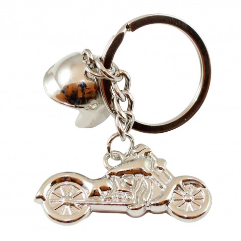 Porte-clés casque de moto biker argenté