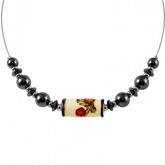 Collier style Murano et perles d'Hématite anthracite
