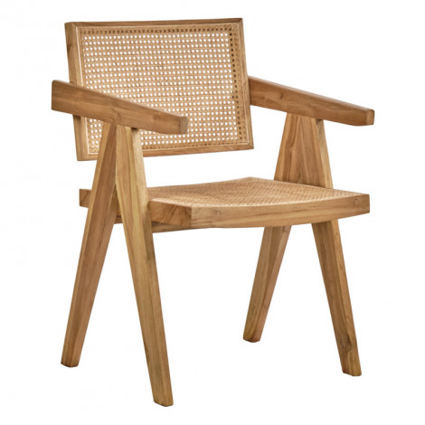 Fauteuil lounge en bois massif avec cannage en rotin - BRUNO|Chaise|Meuble et moi