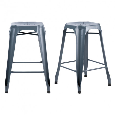 Lot 2 tabourets de bar H.65 cm métal gris et perforations - METALICA|Chaise|Meuble et moi