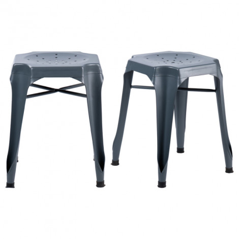 Lot 2 tabourets métal gris avec perforations sur l'assise - METALICA|Chaise|Meuble et moi