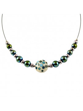 Collier Style Murano et perles d'Hématite verte et argent